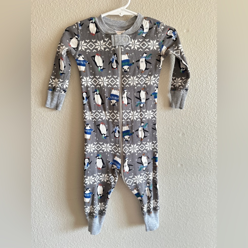 Hanna Andersson size 12-18months penguin snow print full zip 100% cotton pajamas
